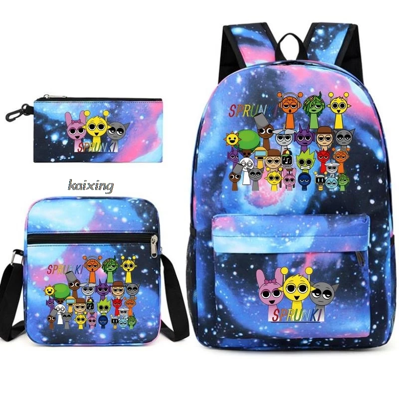 3Pcs New Sprunki Anime Print Backpack Set, With Tote and Pouch, Large Capacity Lightweight And Breathable Outdoor Knapsack Best Sellers In Luggage, Bags