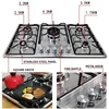 Five-hole Gas Cooktop Stainless Steel Built-in 5 Burners Stovetop LPG/NG Convertible Gas Stove Top Dual Fuel Hob 5