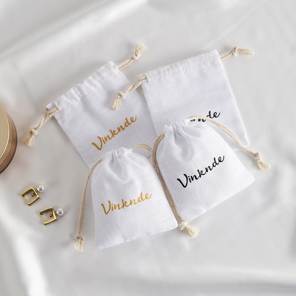 Benutzerdefinierte Logo weiße Baumwolle Leinwand Schmuck Verpackung Tasche Schmuck Musselin Beutel für Ring Ohrring Armband Anhänger Halskette Lagerung – Detail 4