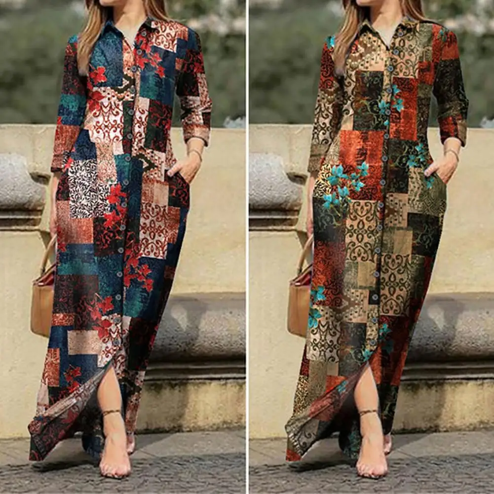 

Charming Casual Dress Slim Big Hem Long Dress Split Hem Women Casual Dress
