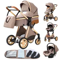 Poussette de bébé luxueuse 3 en 1, landau de voyage Portable, pliable, paysage haut, cadre en aluminium, voiture pour nouveau-né 4