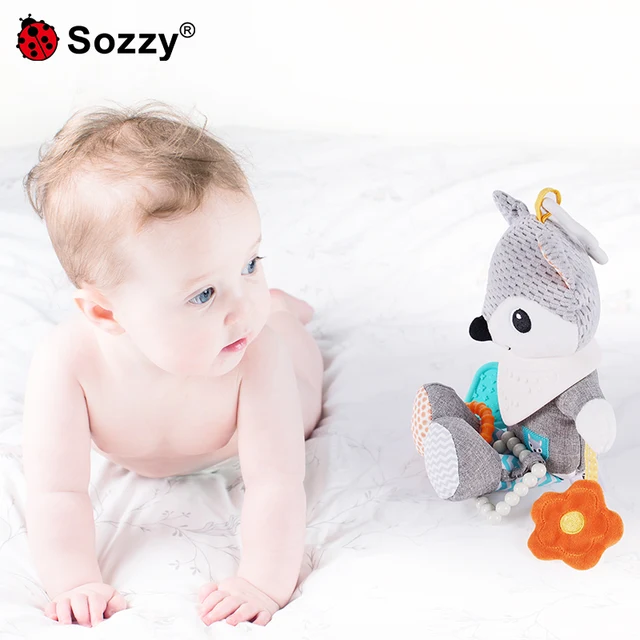New Born Stuffed Toys Appease Fox Baby Toys Stuff Doll Hanging Rattle Plush Teething for Kids Car Seat Stroller Bedside Bell 5