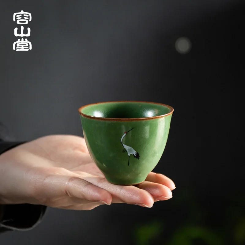 Landscape Sapphire Crane Tureen Ceramic Large Three-Piece Tea Bowl Hostess Tea Cup Kiln Baked Teaware Cup Bowl
