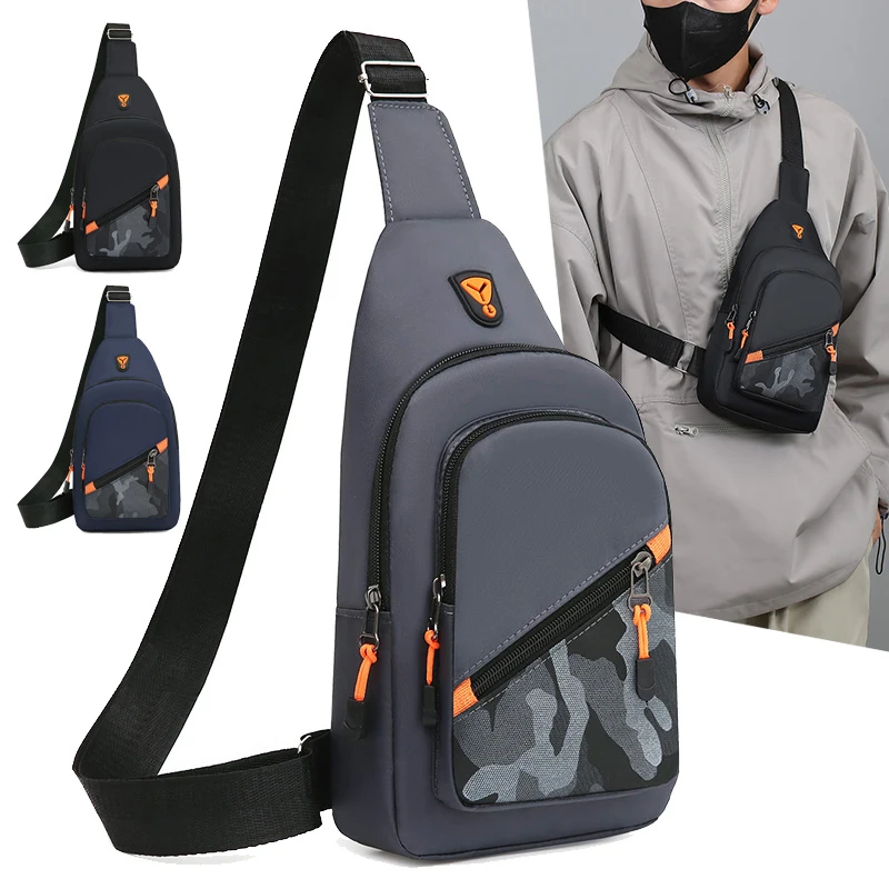 1 men's chest bag, portable shoulder bag, suitable for outdoor hiking, cycling, traveling, and trekking, with adjustable shoulde