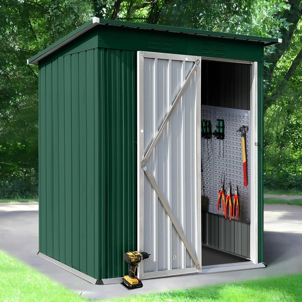 

5' × 3.2' Metal Outdoor Storage Shed with Door & Lock, Waterproof Garden Storage Tool Shed for Backyard Patio,Natural Green