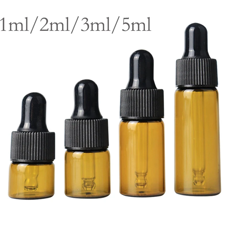 Glass Bottles Mini Glass Bottles Mini Perfume Bottles 100PCS 1/2/3/5/MLEssential Oil Glass RefillableEmpty Dropper Bottle Perfume Container Home&Living TravelPortable Blackmatte Head