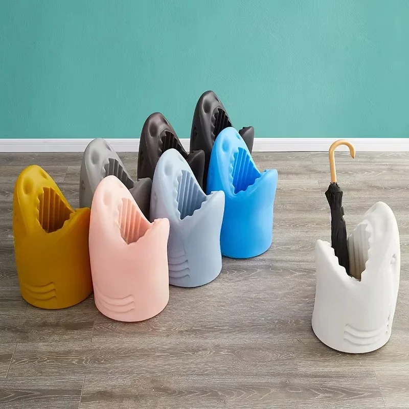 Nordic Cartoon Umbrella Stand Creative Shark Storage Bucket Modern Minimalist Door Umbrella Rack Wine Barrel 38x66cm