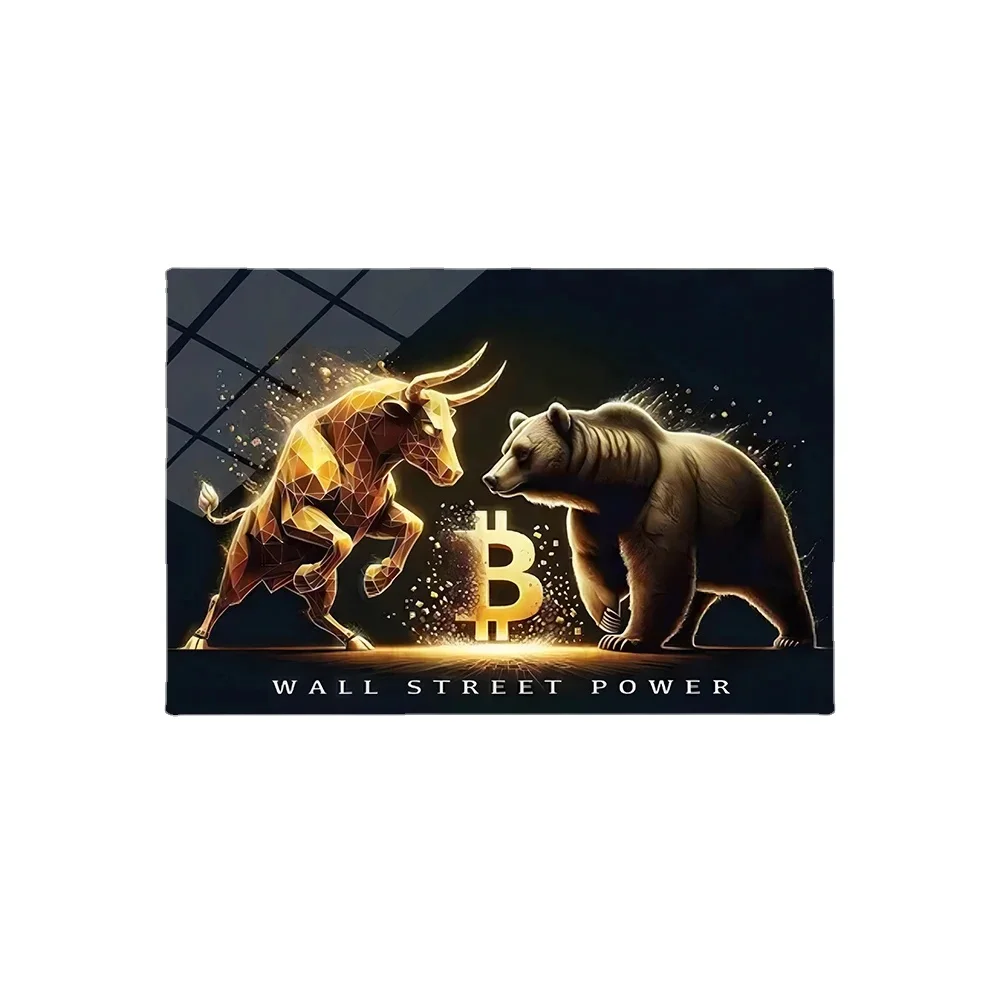 Golden Bitcoin Bull Bear Wall Street Bull Investment Wall Art Wealth  Investing Poster for Room Office Decor Gift - AliExpress