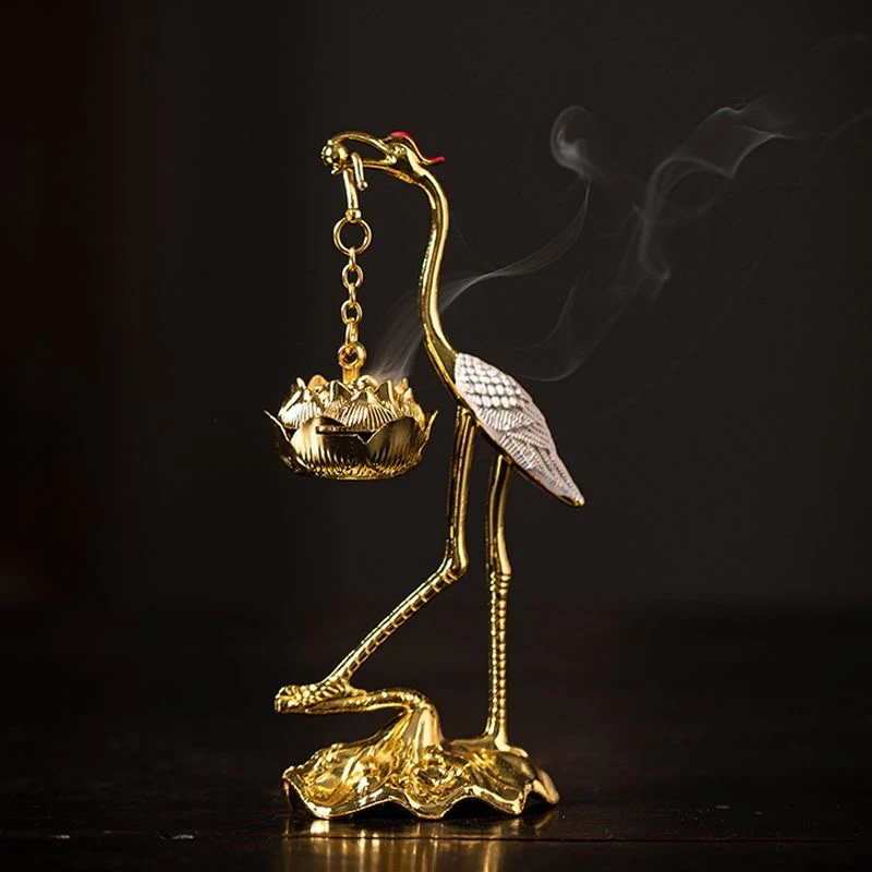 Creative Mini Aromatherapy Incense Burner, Home Indoor Zen Tea Ceremony Decoration, Metal Crane Shape Small Hanging Furnace, 1Pc