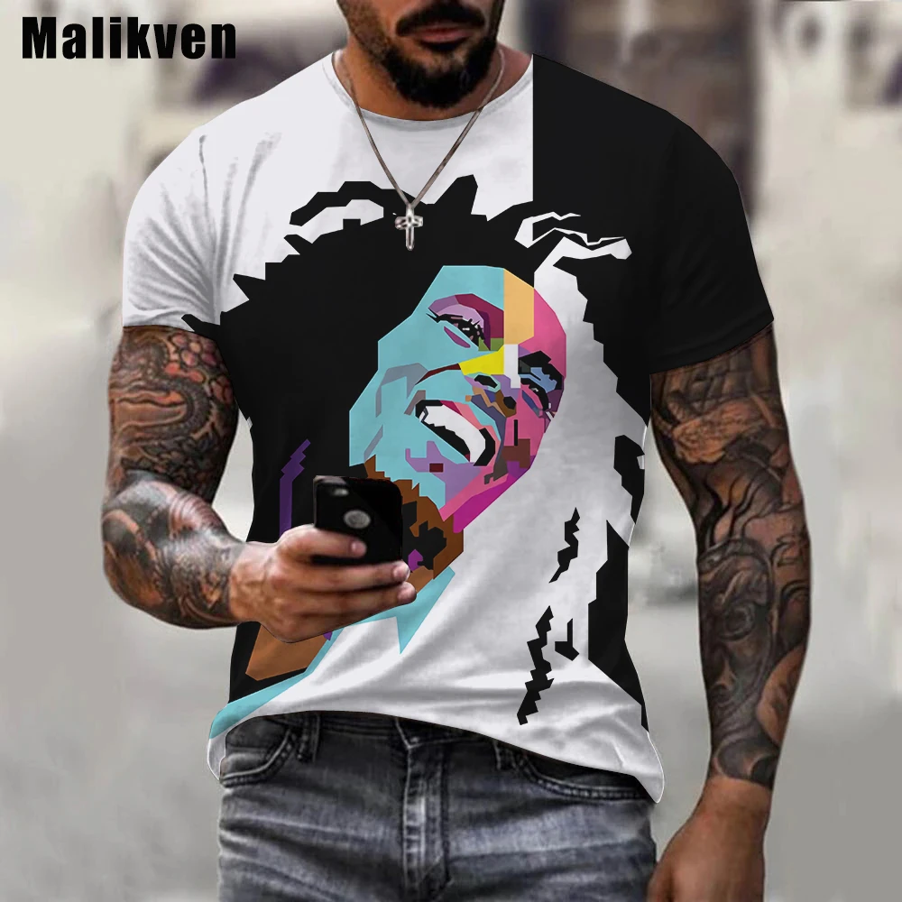 

New Summer Harajuku Men's Casual T-shirt Reggae Singer Bob Marley 3D Printed Shirt Round Neck Funny Short Sleeve T-shirt Street