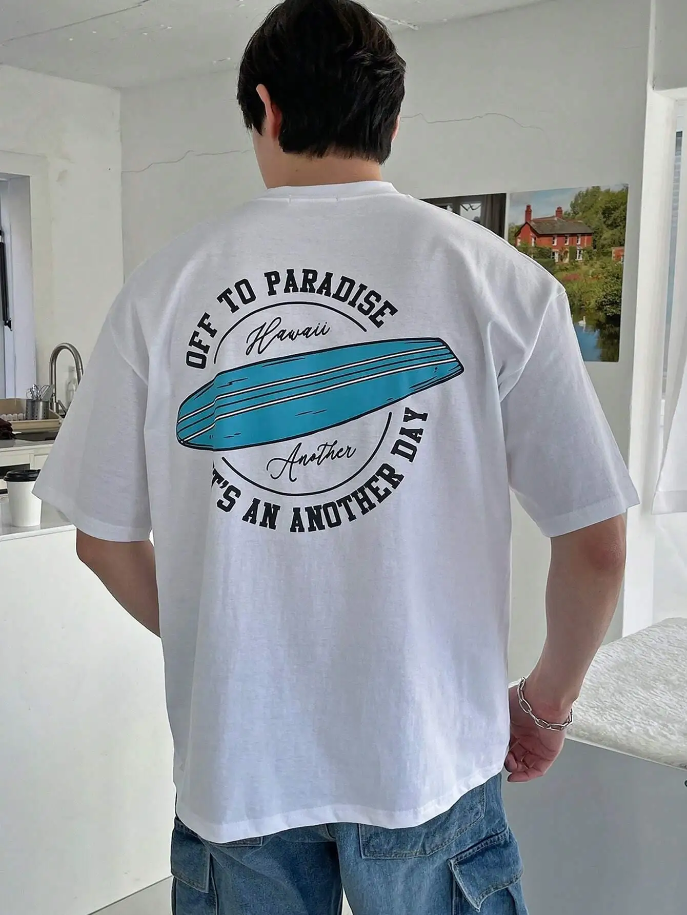 Off To Paradise It'S An An Day 남성용 티셔츠, 통기성 티셔츠, 코튼 의류, 루즈 캐주얼, 오버사이즈 티셔츠, 여름 패션 