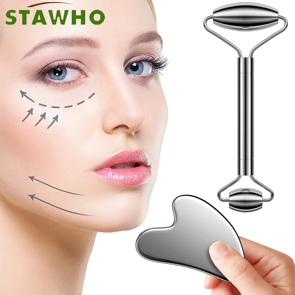 

Stainless Steel Scraper Facial Massage Gua Sha Tool Face Lift Anti-Aging Skin Tightening Cooling Metal Contour Reduce Puffiness