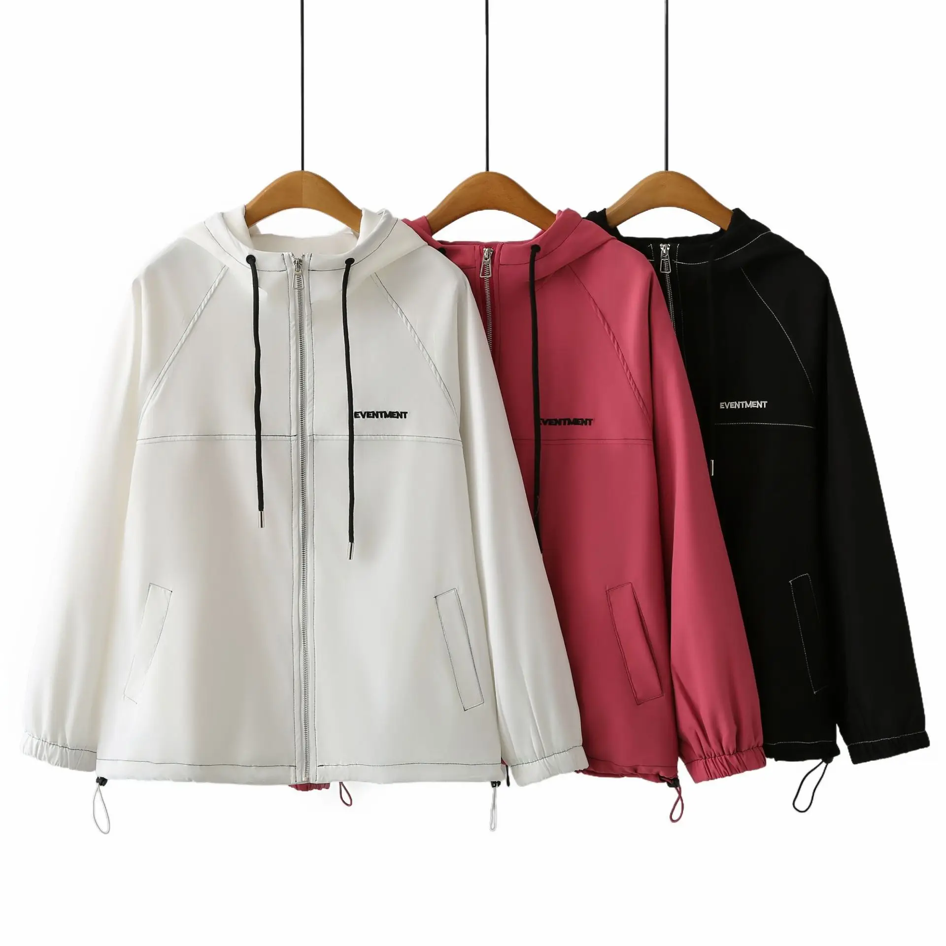 XXXXL Fashion Plus Size Women's Jacket New Autumn Loose Embroidered Hooded Coat Casual Style Bright Line Zipper OUTERWEAR