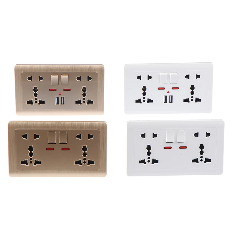 벽 표준 USB 소켓, 그레이 임베디드 패널, 벽 전원 소켓, 범용 5 홀, 2.1A 듀얼 USB 충전기 포트 소켓