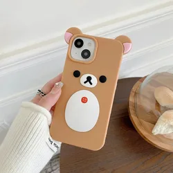 Charming 3D Cartoon Rilakkuma Bear Soft Silicone Phone Case Cover - iPhone 12 Pro (Brown)