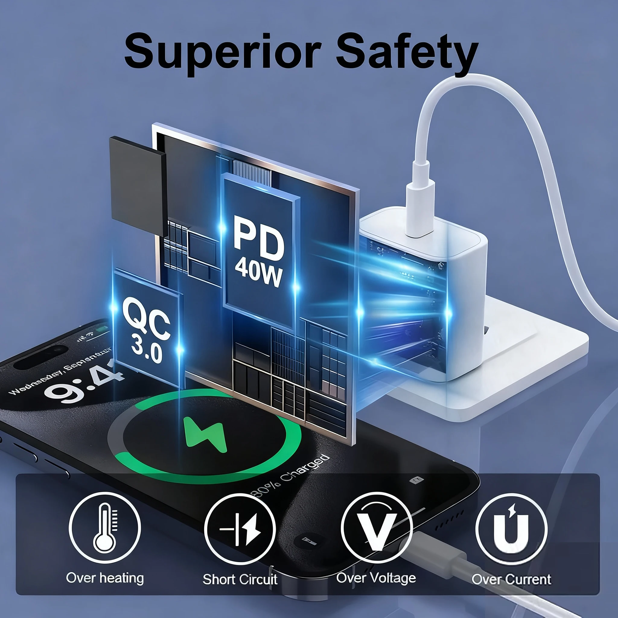 รูปสินค้า อะแดปเตอร์ชาร์จเร็ว 40W PD Type-C สำหรับ iPhone