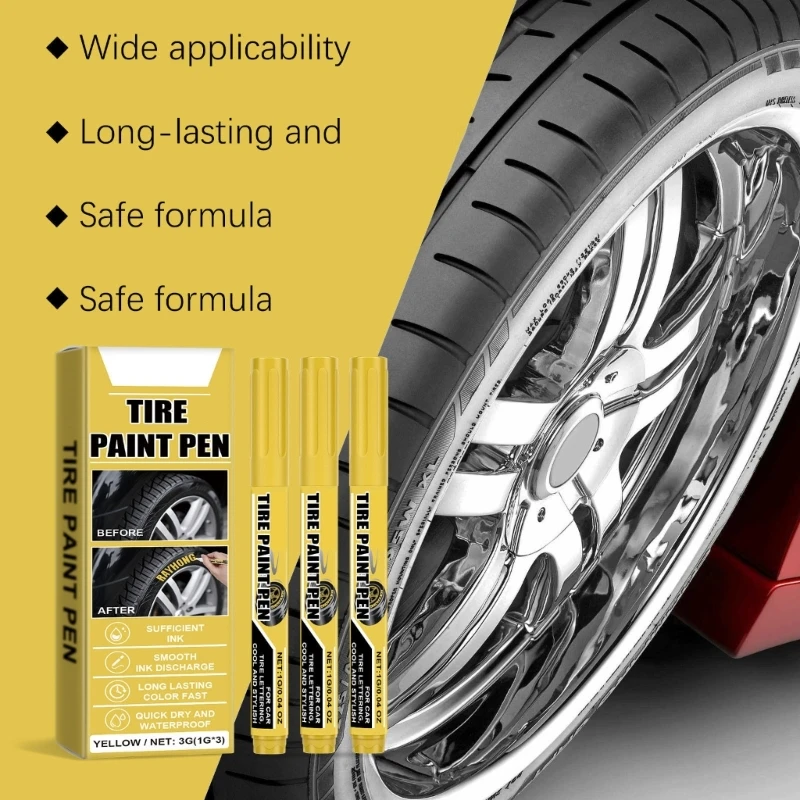 15Pcs Yellow Tire Paint Pen Quick Drying Water Resistant Yellow Tire Marker Pen For Car Lettering Scratch Repair