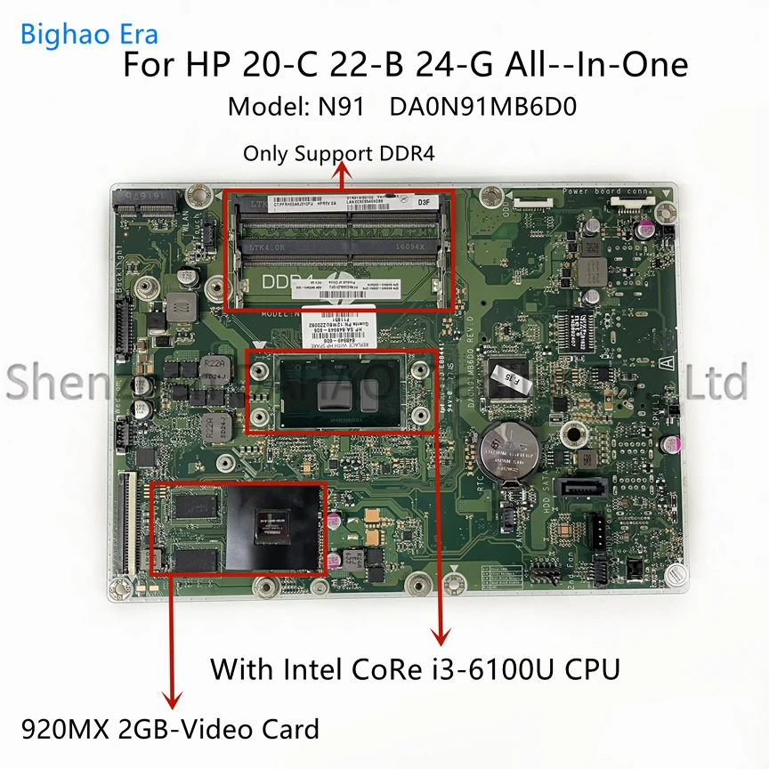 

DA0N91MB6D0 For HP All-In-One 22-B 20-C 24-G AIO Motherboard With i3 i5-7200U CPU 920MX 2GB 848949-006 848949-610 848949-609/605