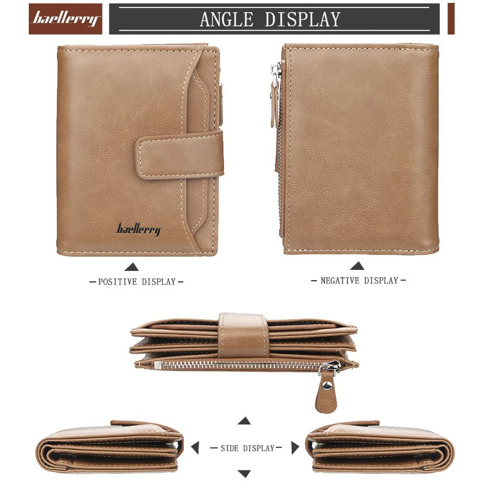 Baellerry Old School Men's Wallet Short Distressed Leather Look 15+ Card Slots Zipper Gift