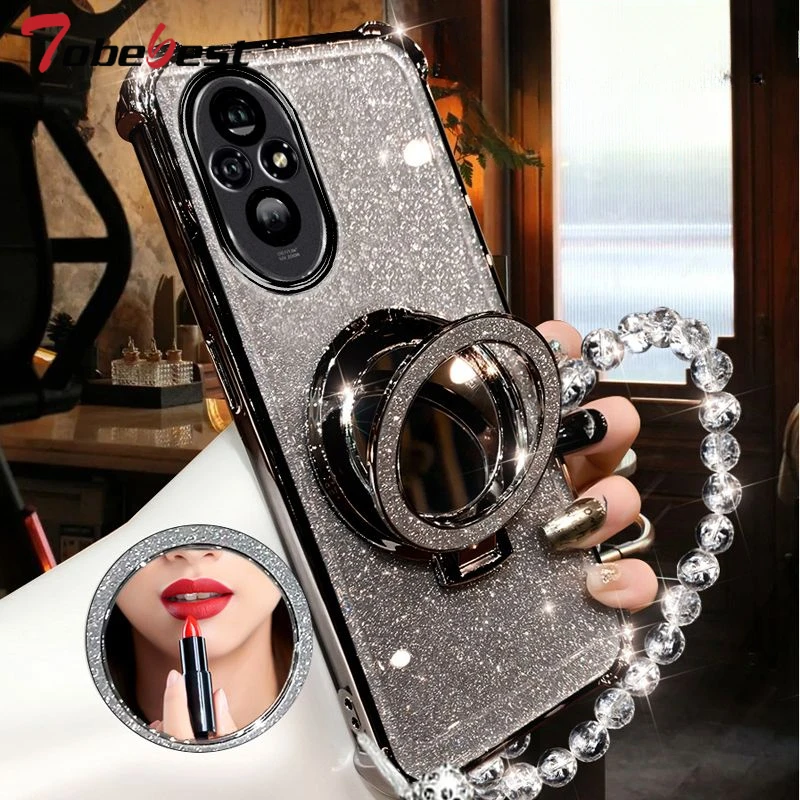 Funda para teléfono con soporte Magsafe con revestimiento de cristal brillante a prueba de golpes para Huawei Honor 200 100 90 80 70 60 Pro_voghion.com