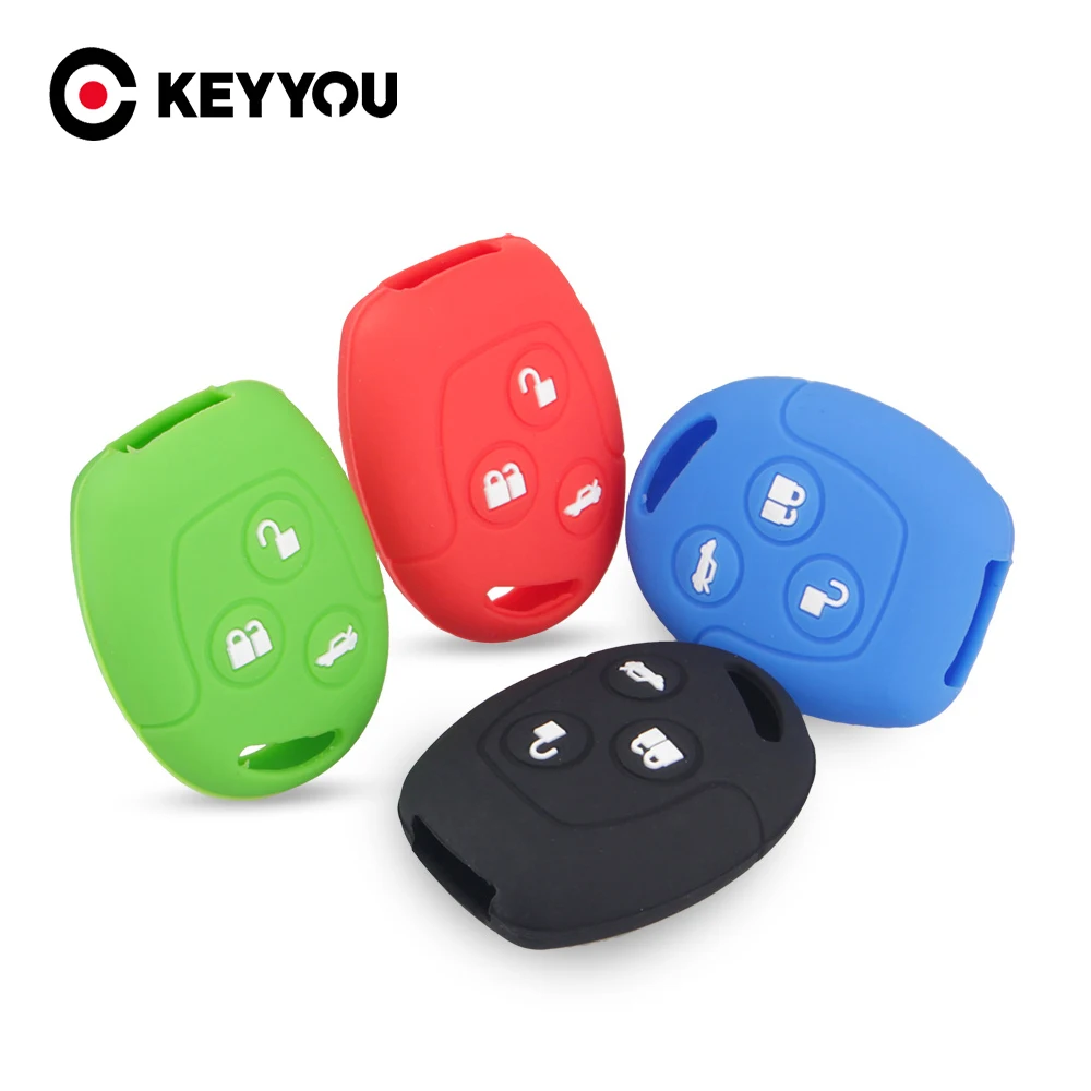 Фото Силиконовый чехол для ключа KEYYOU с 3 кнопками для Ford MONDEO FIESTA FOCUS C-MAX TRANSIT KA GALAXY чехол-брелок для пульта дистанционного управления №1