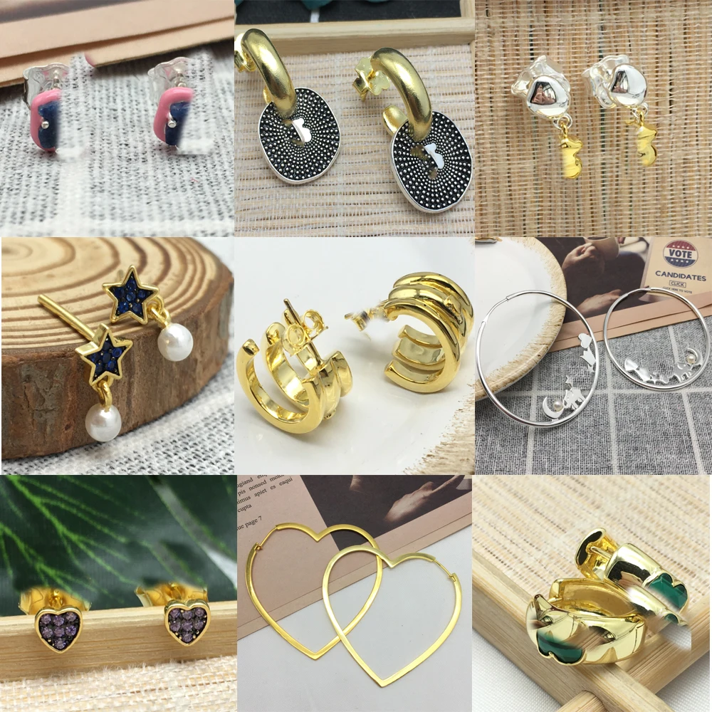 

FahmiPersonalized and trendy double-opening single-ear buckle bear full of diamonds, heart-shaped black pearl earrings