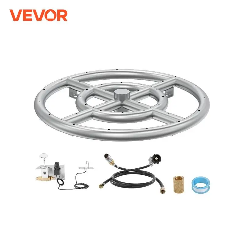 VEVOR 12 inch Round Drop-in Fire Pit Pan Stainless Steel Fire Pit Burner Kit Natural & Propane Gas Pan with 92000 BTU