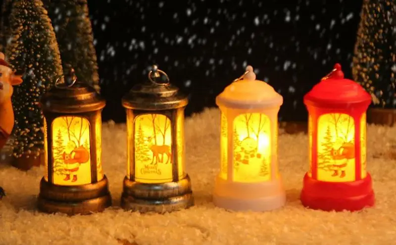 

Christmas Lanterns LED Lantern Light Vintage Snowman Elk Santa Wind Light Merry Christmas Decorations for Tables and desk