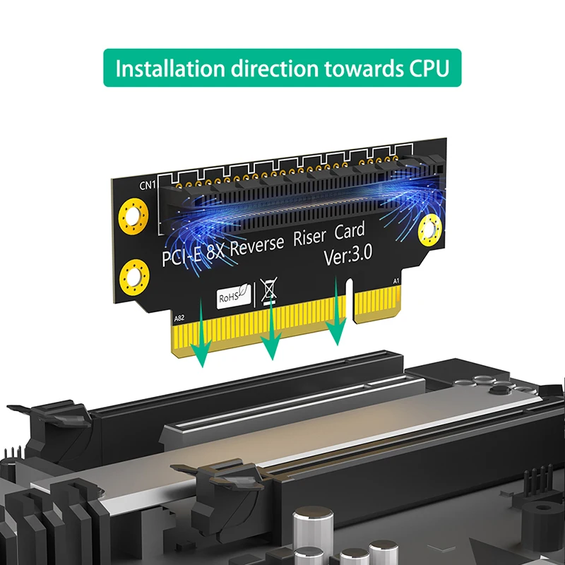 PCIE X8 3.0 90 도 리버스 수-암 라이저 카드, PCI 익스프레스 8X 에서 8X 변환 카드 어댑터, 1U 서버용 라이저 보드, 32mm