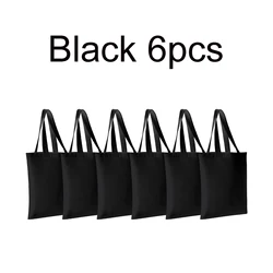 DIY Craft Sublimation Tote Bags - Blank Canvas Reusable Grocery Bags (6-Pack, Washable, Bulk Offer) (Black)