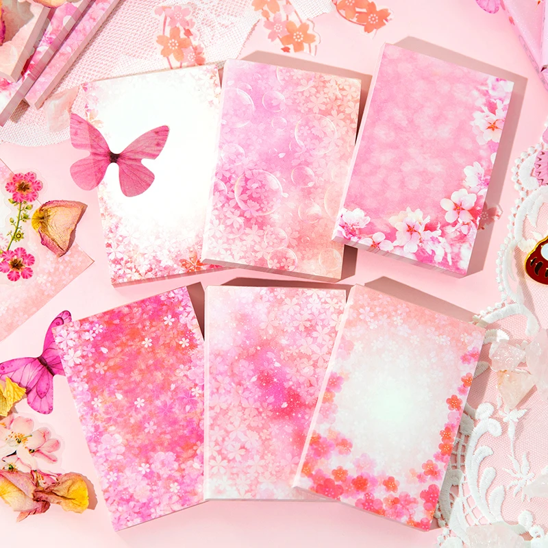 

100Pieces Memo Book Spring Sakura Flower Vintage Literary Background Decoration Material Paper Writing Pads Scrapbooking