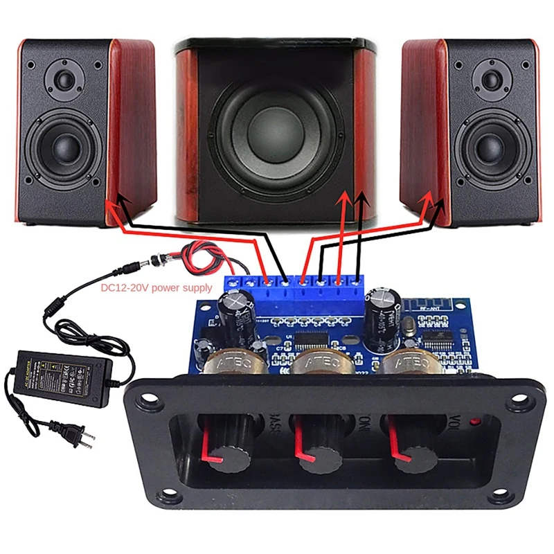 DollaTek Scheda amplificatore Bluetooth a 2.1 canali 50+50+100W Amplificatore in Classe D con modulo di ingresso microfono Adatto per sistema KTV DIY AM100