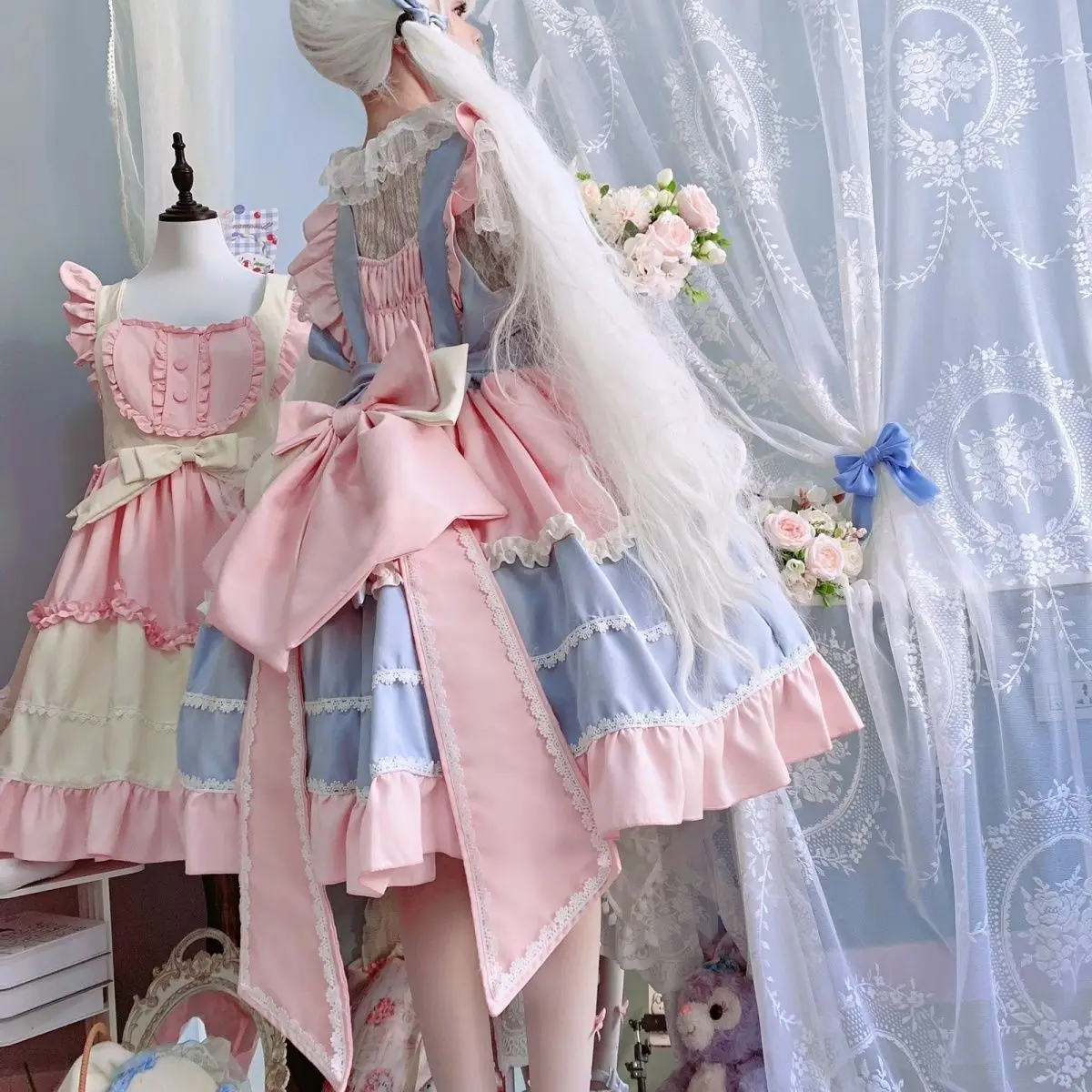 Abito Lolita Giapponese Harajuku – JSK Gonna A Fascia Con Fiocco, Floreale, Kawaii, Vintage