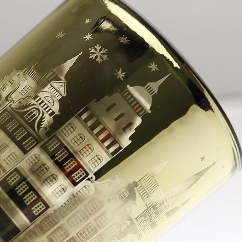 Vintage Castle Carved Glass Candle Holder - Golden Christmas Empty Cup, Home Fragrance Decor, Elegant Birthday Festive Ambience