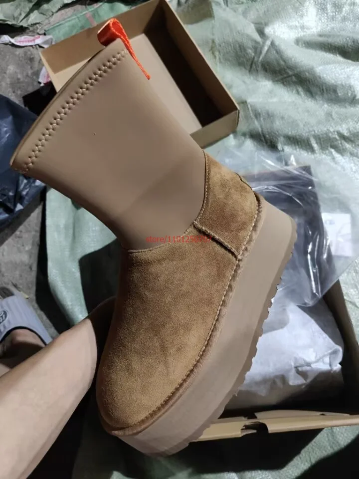 

5CM Snow Boots Warm Women Flats Platform Shoes 2024 Winter Chelsea Boots Ankle New Short Height increased Winter Boots