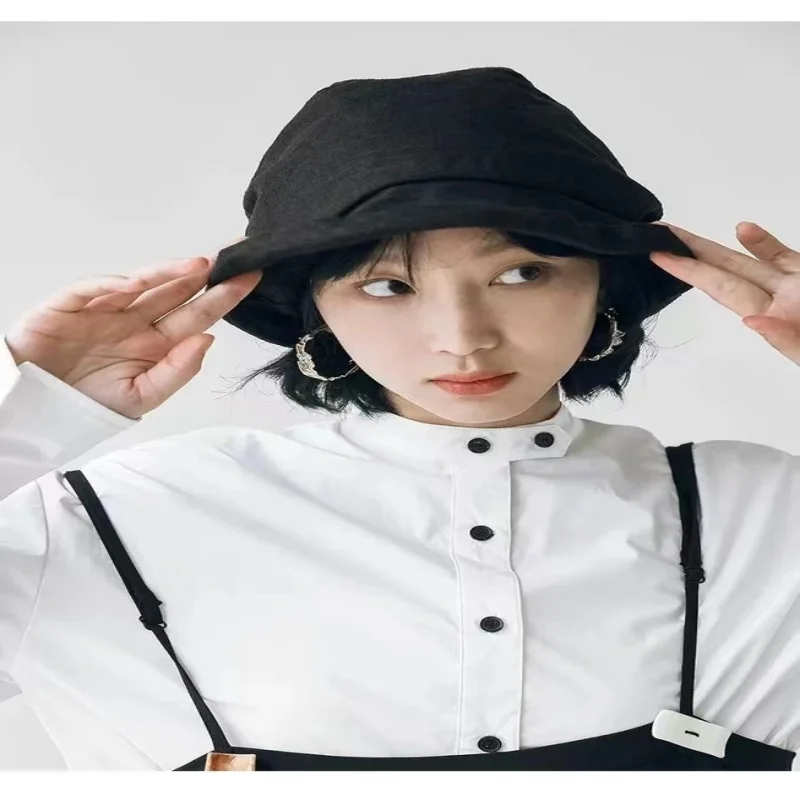 Japanese Cotton Linen Pleated Women Fisherman Hat Small Brim Summer UV Resistant Breathable Linen Basin Hat Wrapped Head Ladies 5