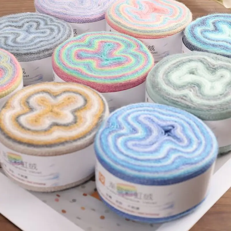 400g DIY 그라데이션 레인보우 원사 모헤어 원사 직조 레인보우 핸드 다잉 섹션 다잉 벨벳 스웨터 실 울 혼방