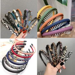 Fashion Headdress Solid Leopard Headband Wrap Bezel With Teeth Hair Hoop Hairband Headwear For Women Anti-slip Hair Accessories
