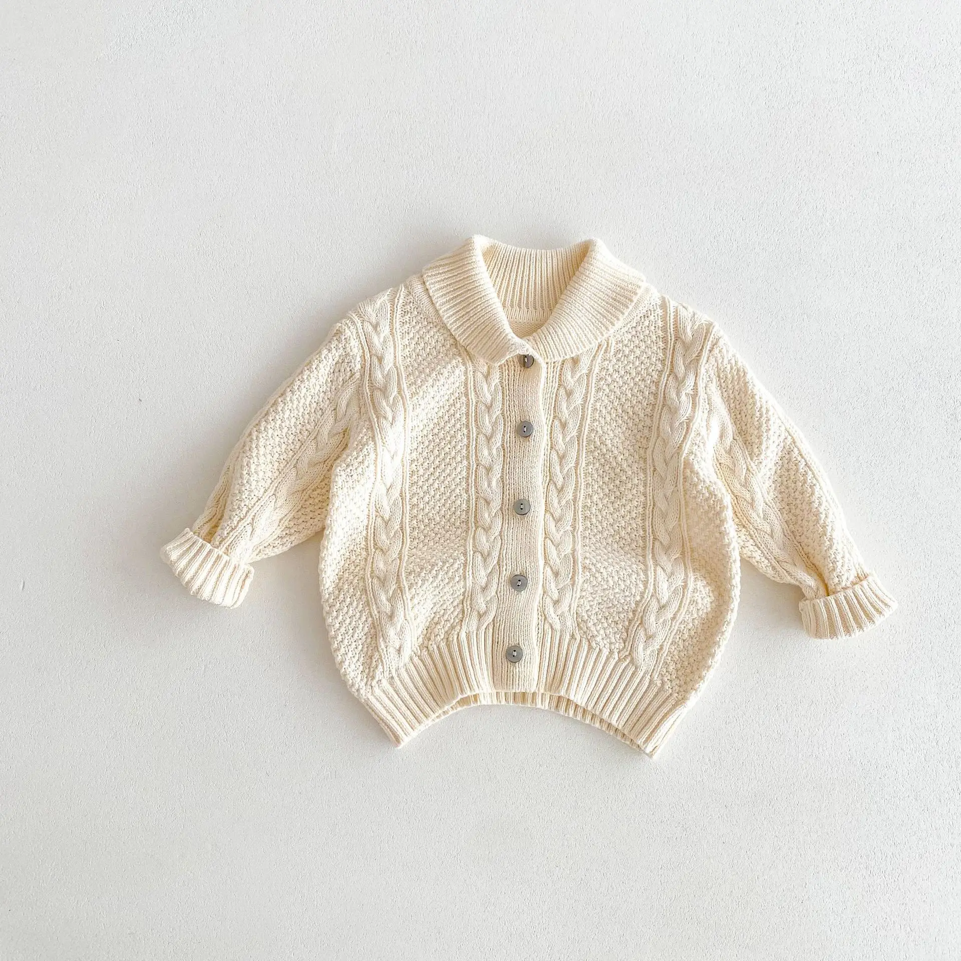 

2024 Autumn New Children Sweater Coat Solid Baby Girls Lapel Knitted Cardigan Toddler Boys Casual Jacket Kids Versatile Knitwear
