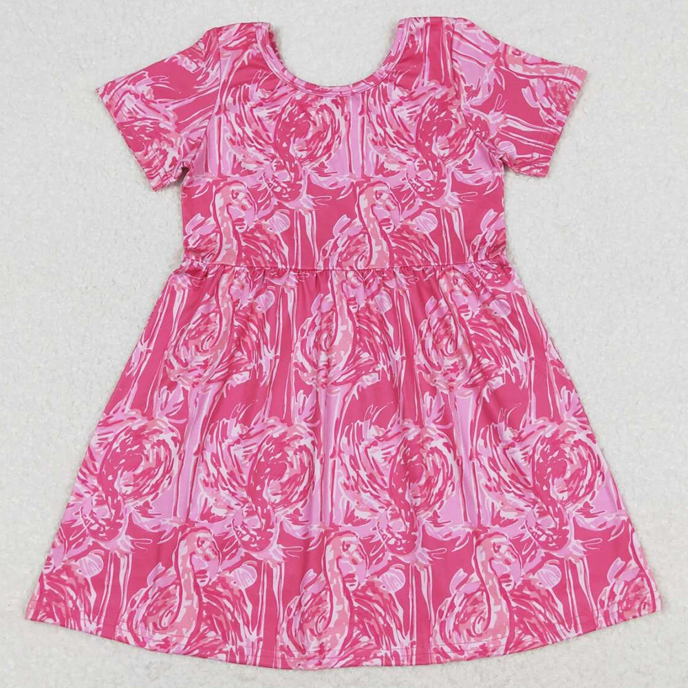NEW Fashion Kids Designer Clothes Girls Flower Short Sleeve Knee Length Dresses Boutique Baby Girls Dress Children Clothing Hot