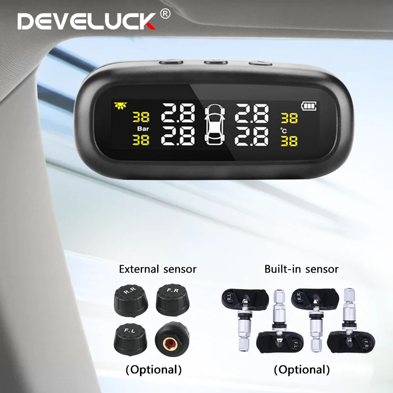 Sistema di monitoraggio della pressione dei pneumatici Avviso di temperatura Carburante TPMS solare Manometro della pressione dei pneumatici per auto Monitor ad alta precisione Allarme automatico