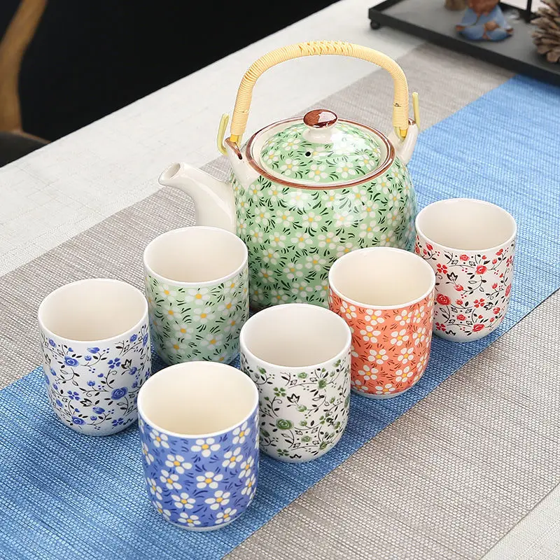 Description Picture 2 of item1 Pot 6 Cups Creative CeramicTea Set Handmade TeaPot Cup Chinese Porcelain Gift GungFu Floral Tea Teaware Office Travel Teaware