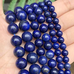 Natural Black Volcanic Lava Stone Round Beads for DIY Jewelry and Bracelet Making - Bulk Wholesale, 15'' Strand, Multiple Sizes Available (Lapis lazuli)
