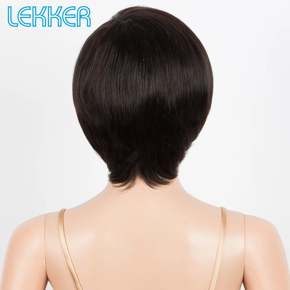 100% Human Hair Wigs Black Short Pixie Cut Brazilian Remy Hair Full Machine Made Straight Wigs