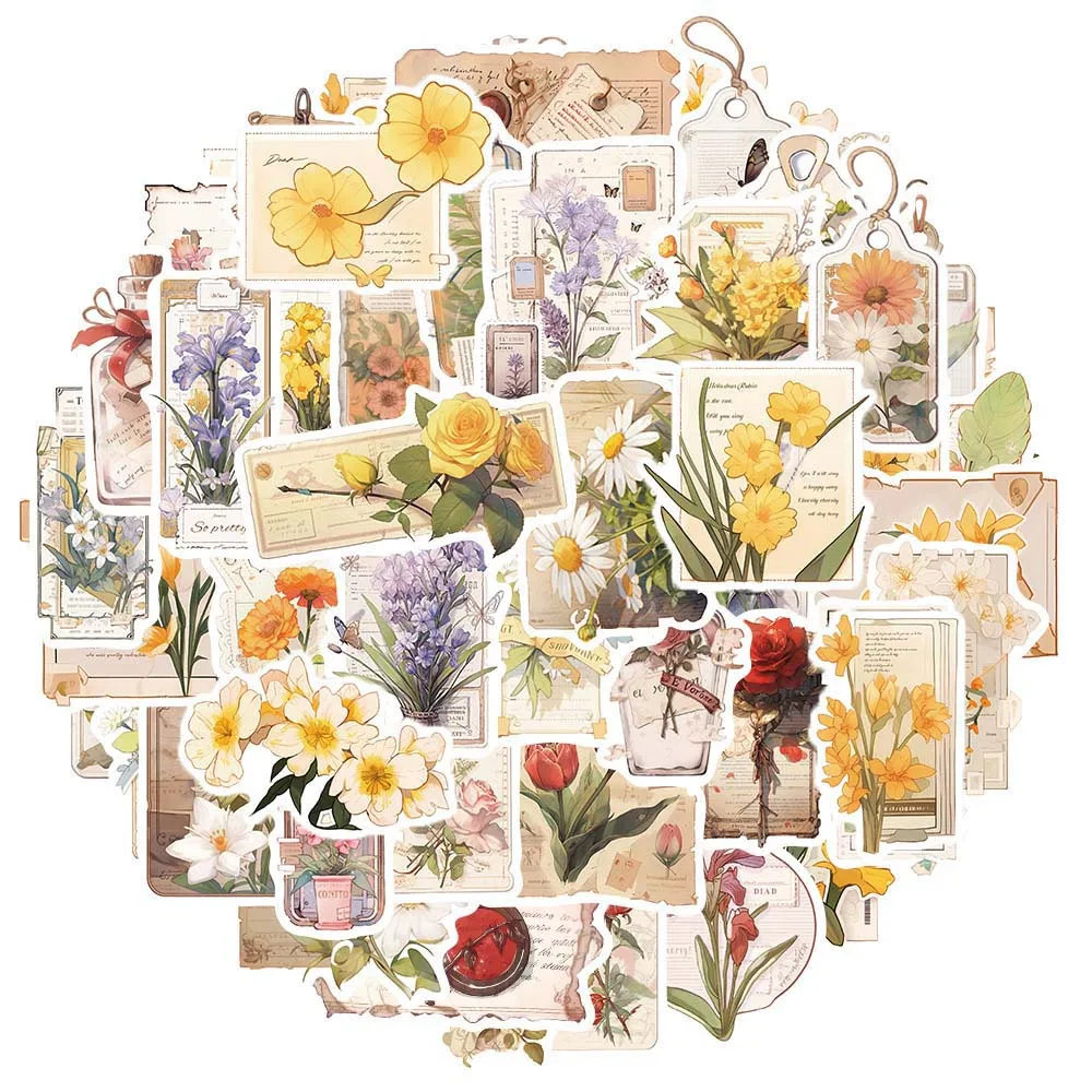 

10/50Pcs винтажные цветы цветы эстетические разнообразные стикеры пакет для детей скрапбукинг путешествия багажа украшение автомобилей граффити отличительные знаки