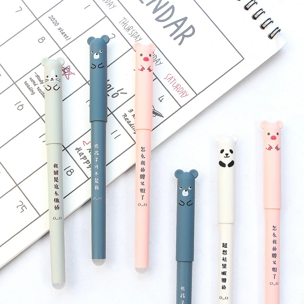 4 Pcs/lot Cartoon Animals Erasable Pen 0.35mm Cute Panda Pig  Kawaii Gel Pens for School Writing Novelty Stationery Girls Gifts