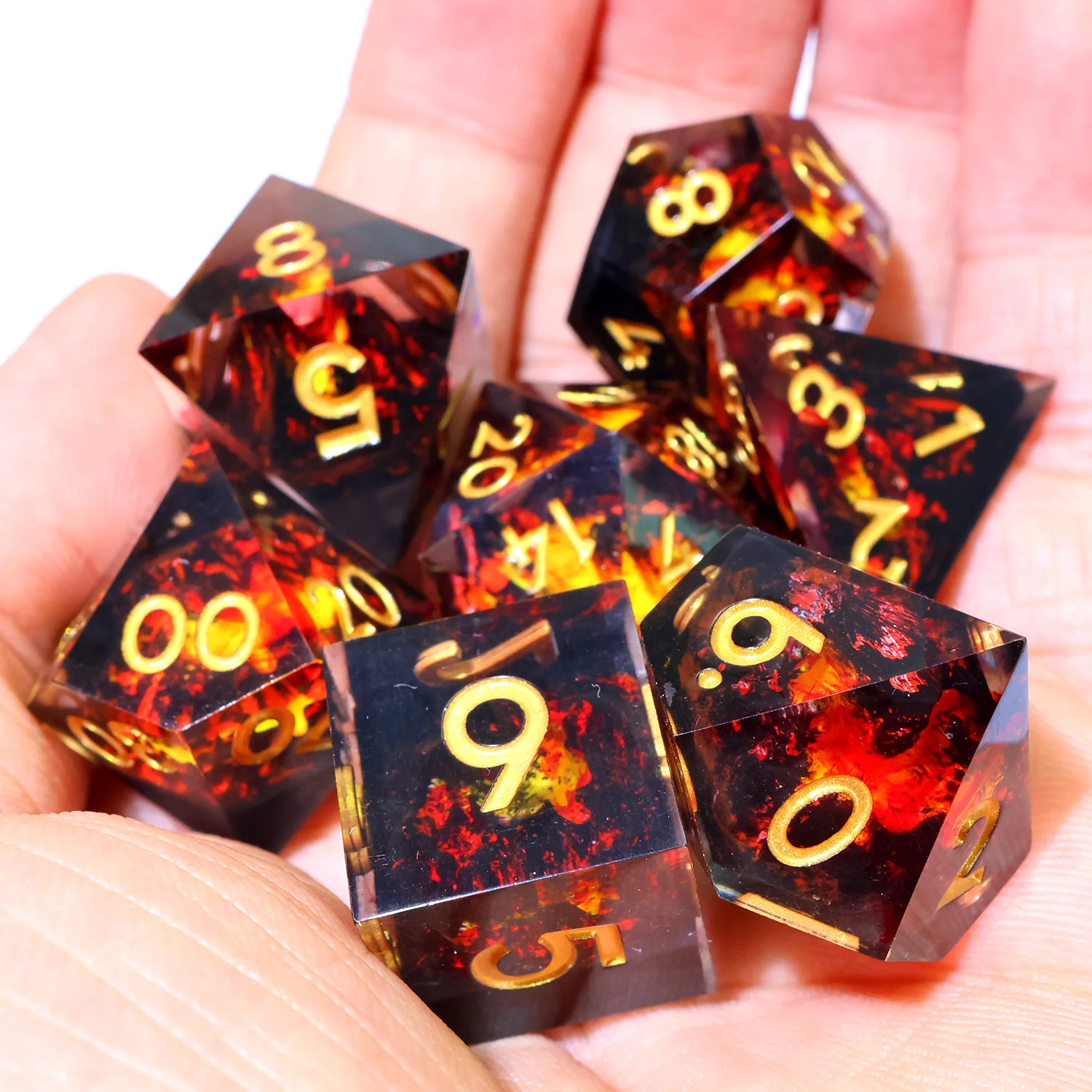 Volcanic Dragon's Lair Handmade Polyhedral Resin RPG Dice Set - Red
