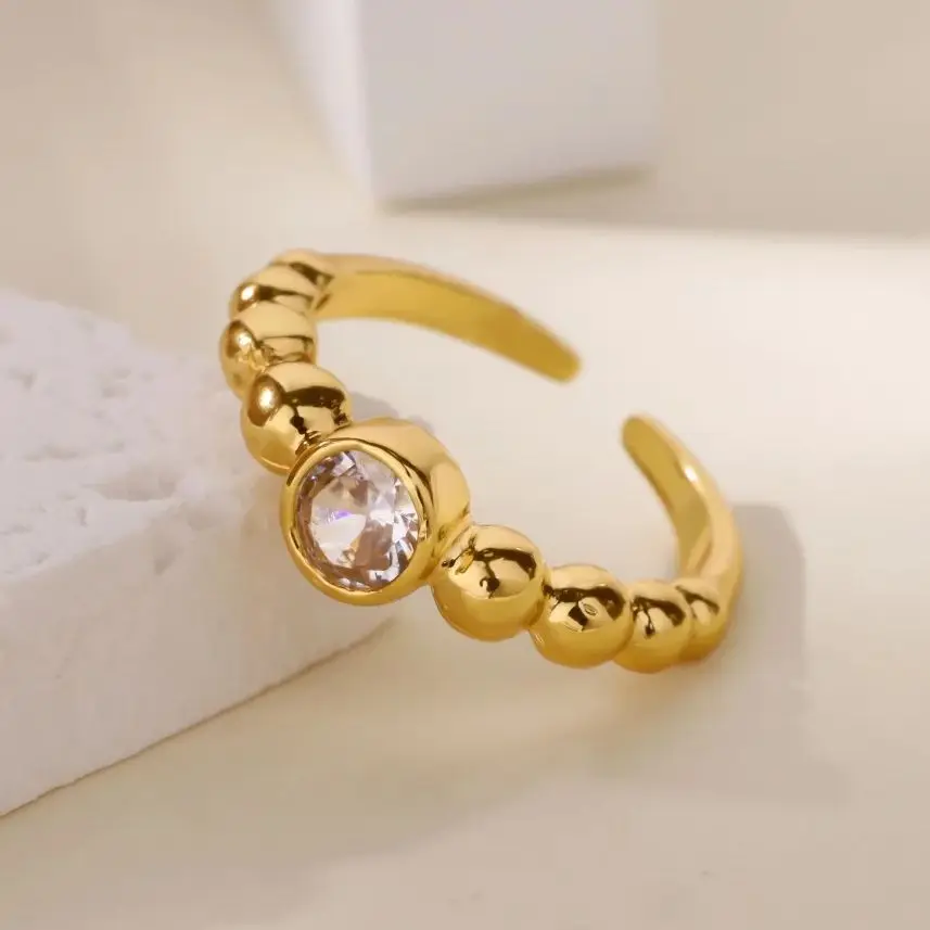 Luxury Zircon Round Rings 18K Gold Plated Crystal Geometric Adjustable Ring