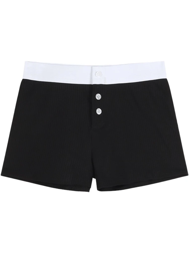 ADAgirl Black Sports Shorts for Women Y2k Casual Front Buttons Patchwork Korean Summer Pants Harajuku Fashion Low Waist Bottoms