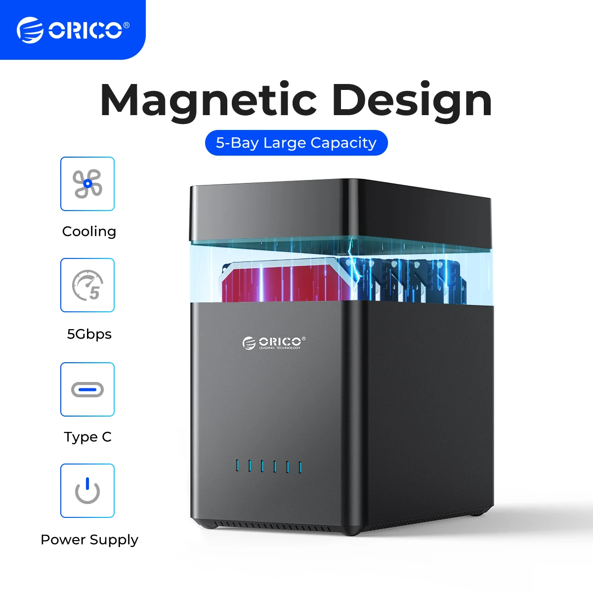 ORICO DS500 Series 5 Bay 3.5'' Type-C Hard Drive Enclosure Magnetic-type SATA3.0 HDD Case 12V6.5A for Altcoins Mining Gamers hdd enclosure,hard disk case,external hard drive housing